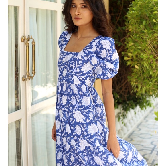 Monsoon and Beyond Estela Dress Blue Rohida XS Floral Print Puff Sleeve - Picture 2 of 12